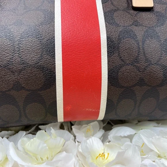 Coach Signature Stripe Red and White Center Stripe Nancy Satchel - Picture 13 of 14
